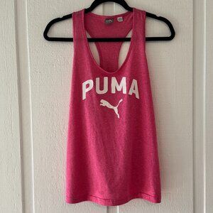 Puma Medium Tank Top Muscle Shirt Pink Spellout Stretch‎ Athleisure Athletic